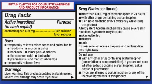 Kroger® Pain Reliever and Fever Reducer Acetaminophen Extra Strength Caplets Perspective: bottom