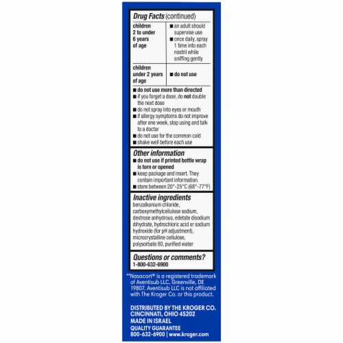 Kroger® Multi-Symptom Nasal Allergy Spray Triamcinolone Acetonide Perspective: bottom