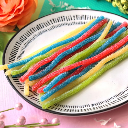 Sour Punch King Size Chewy Rainbow Candy Straws Perspective: bottom