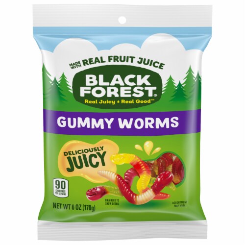 Black Forest Gummy Fruit Flavor Worms Candy Bag Perspective: bottom