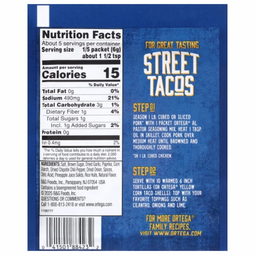 Ortega Street Taco Al Pastor Seasoning Mix Perspective: bottom