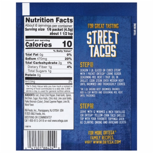 Ortega Street Taco Carne Asada Seasoning Mix Perspective: bottom