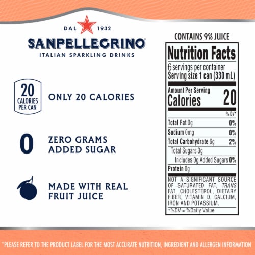 Sanpellegrino Italian Sparkling Drink Zero Sugar Peach and Clementine Perspective: bottom
