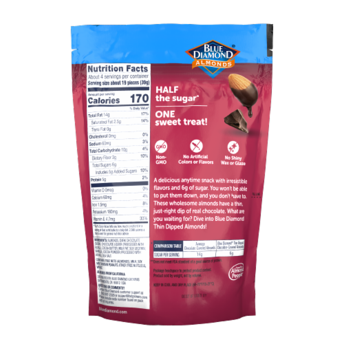Blue Diamond Thin Dipped Almonds Dark Chocolate Perspective: bottom