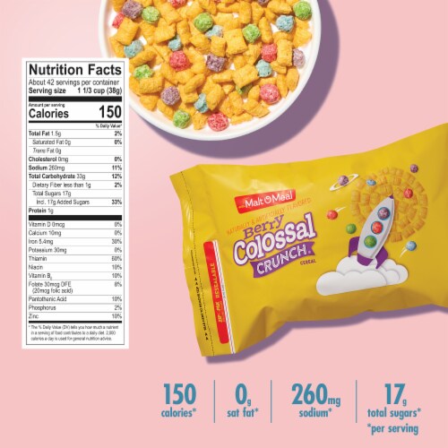 Malt-O-Meal Berry Colossal Crunch Giant Size Bag Cereal Perspective: bottom