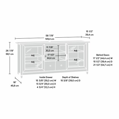 Sauder Edge Water Chalked Chestnut Entertainment Credenza Perspective: bottom