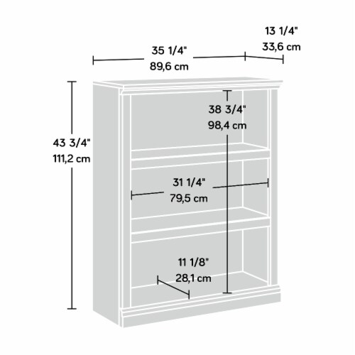 Sauder Misc Storage Contemporary 3-Shelf Wood Bookcase in White Plank Perspective: bottom