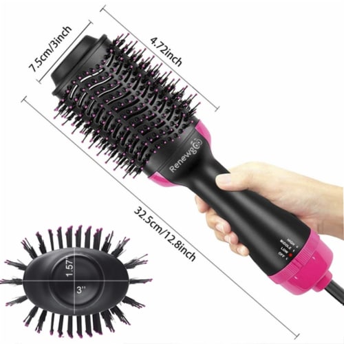 Renewgoo Hot Air Hair Straighten Curl Styling Dryer Comb Blower Brush, Pink Perspective: bottom