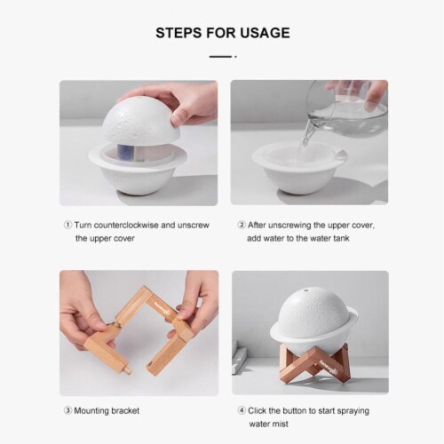 Renewgoo Moon Lamp Aroma Diffuser LED Night Light Planetary USB Mist Humidifier Perspective: bottom