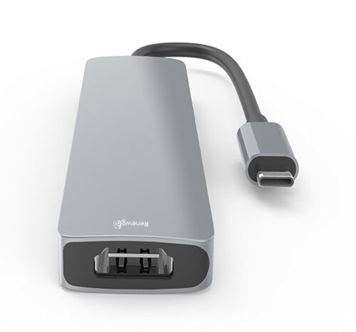 Renewgoo USB-C Hub 6-in-1 Multiport 4K HDTV USB 3.0 Type-C Charging Plug PC Mac Perspective: bottom