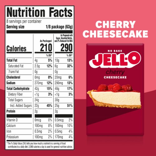 Jell-O No Bake Cherry Cheesecake Dessert Kit with Cherry Topping, Filling Mix & Crust Mix, Box Perspective: bottom
