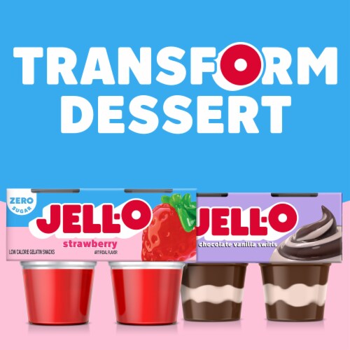 Jell-O Strawberry Sugar Free Jello Cups Gelatin Snack Perspective: bottom