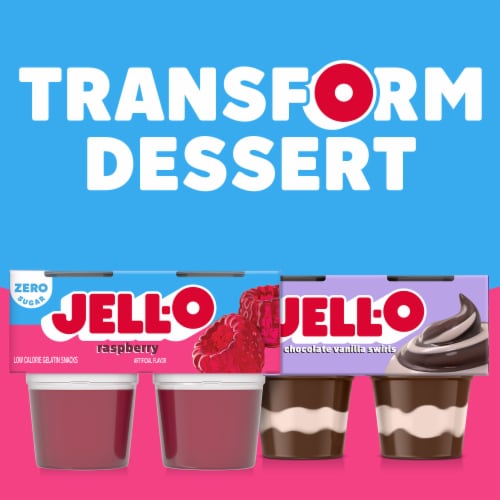 Jell-O Raspberry Sugar Free Jello Cups Gelatin Snack Perspective: bottom