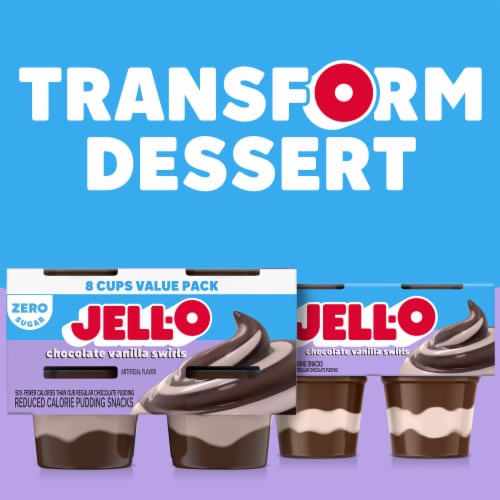 Jell-O Chocolate Vanilla Swirls Sugar Free Pudding Cups Snack Value Pack Perspective: bottom
