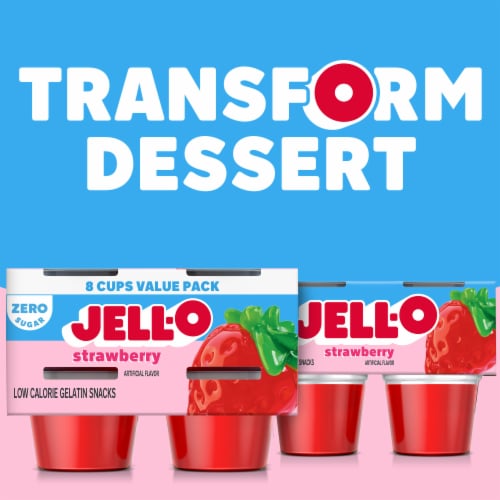 Jell-O Strawberry Sugar Free Jello Cups Gelatin Snack Value Pack Perspective: bottom
