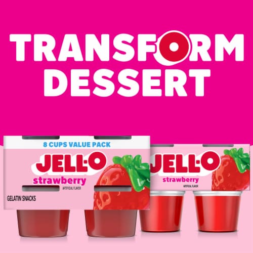 Jell-O Original Strawberry Jello Cups Gelatin Snack Value Pack Perspective: bottom