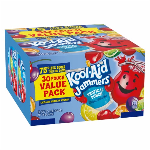 Kool Aid Jammers Tropical Punch Kids Drink 0% Juice Box Pouches Value Pack Perspective: bottom