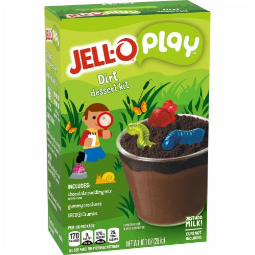 Jell-O Play Dirt Dessert Kit with Chocolate Pudding Mix Gummy Creatures & Oreo Crumbs Perspective: bottom