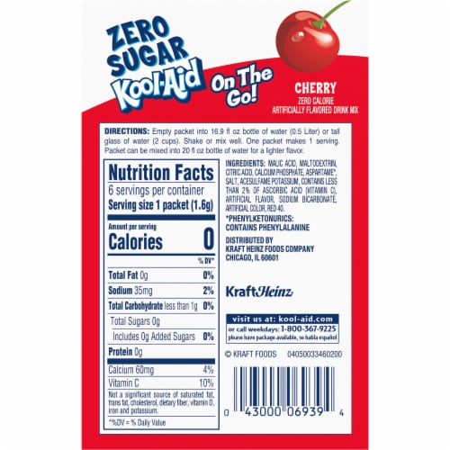 Kool Aid Zero Sugar Cherry Red Powdered Soft Drink Mix On the Go Packets Perspective: bottom