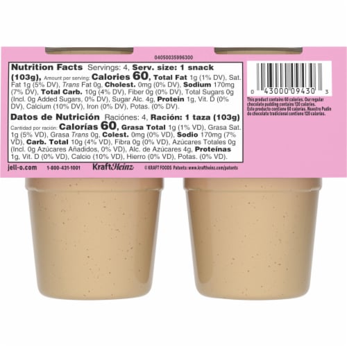 Jell-O Zero Sugar Churro Delicioso with Other Natural Flavors Ready-to-Eat Pudding Snack Cups Perspective: bottom