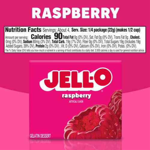 Jell-O Raspberry Artificially Flavored Gelatin Dessert Mix, Box Perspective: bottom