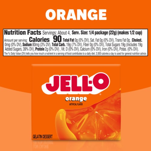 Jell-O Orange Artificially Flavored Gelatin Dessert Mix, Box Perspective: bottom