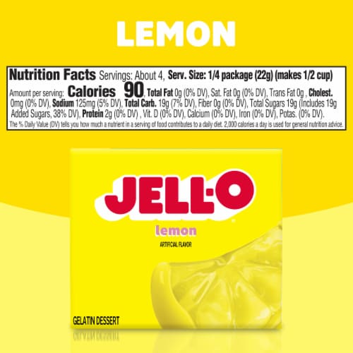 Jell-O Lemon Artificially Flavored Gelatin Dessert Mix, Box Perspective: bottom