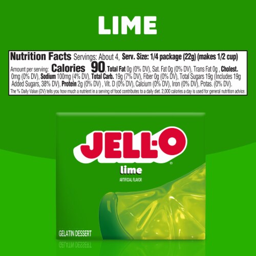 Jell-O Lime Artificially Flavored Gelatin Dessert Mix, Box Perspective: bottom