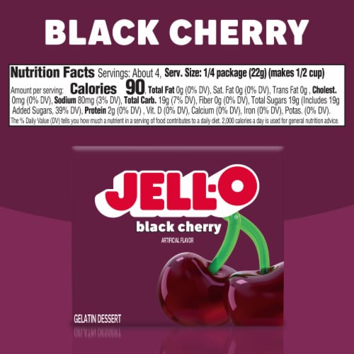 Jell-O Black Cherry Artificially Flavored Gelatin Dessert Mix, Box Perspective: bottom