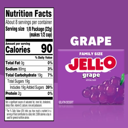 Jell-O Grape Artificially Flavored Gelatin Dessert Mix, Family Size, Box Perspective: bottom