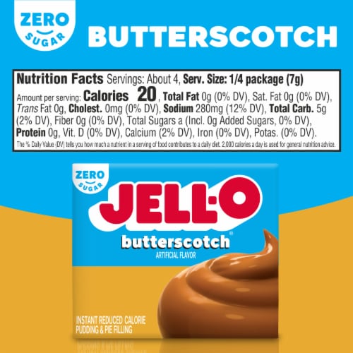 Jell-O Zero Sugar Butterscotch Flavor Instant Pudding & Pie Filling Perspective: bottom