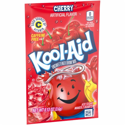 Kool Aid Unsweetened Cherry Red Powdered Soft Drink Mix Packet Perspective: bottom