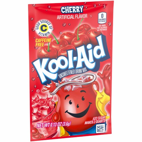 Kool Aid Unsweetened Cherry Red Powdered Soft Drink Mix Packet Perspective: bottom