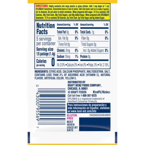 Kool Aid Unsweetened Lemonade Yellow Powdered Soft Drink Mix Packet Perspective: bottom