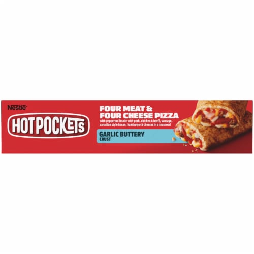 Hot Pockets Frozen Snack Four Meat & Four Cheese Pizza Garlic Buttery Crust Frozen Sandwiches Perspective: bottom