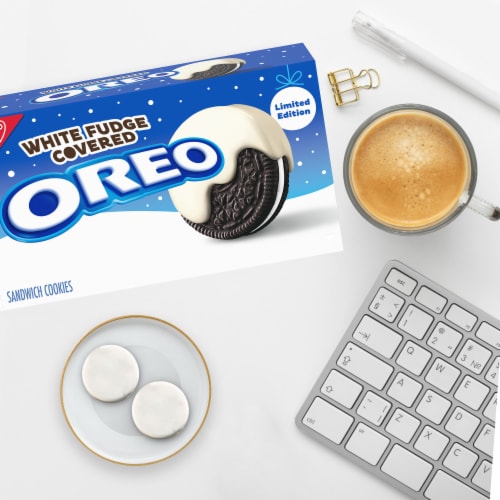 OREO White Fudge Covered Chocolate Sandwich Cookies Perspective: bottom