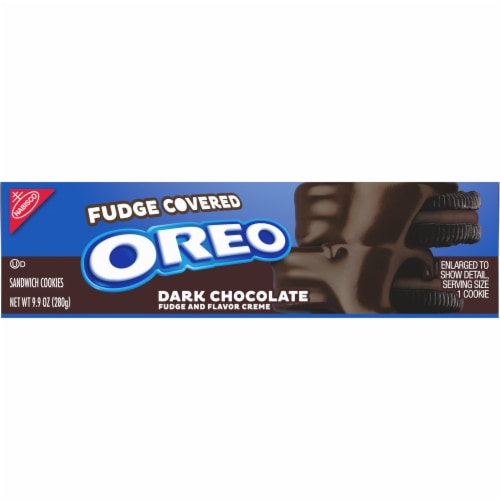 Oreo Fudge Covered Dark Chocolate Sandwich Cookies Perspective: bottom