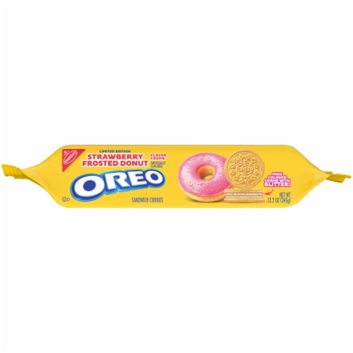 Oreo Strawberry Frosted Donut Sandwich Cookies Perspective: bottom