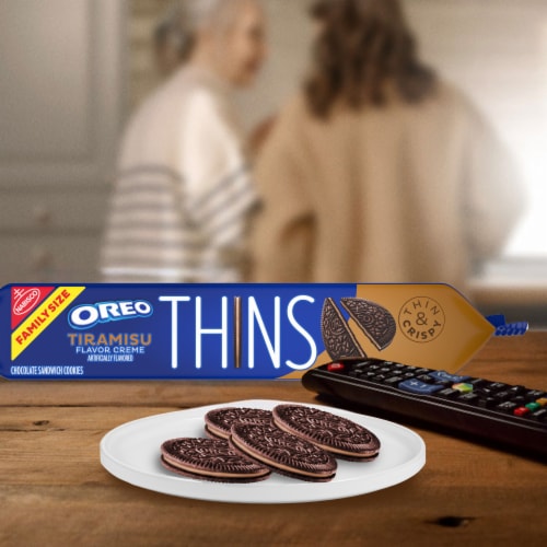 OREO Thins Tiramisu Creme Chocolate Sandwich Cookies Perspective: bottom