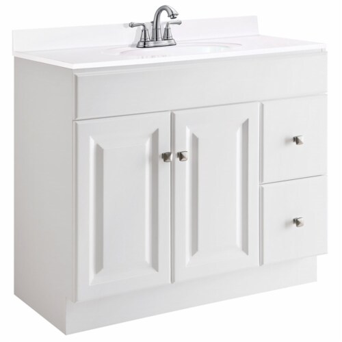 Wyndham 36-Inch 2-Door Bathroom Wood Vanity Without Top in White Perspective: bottom