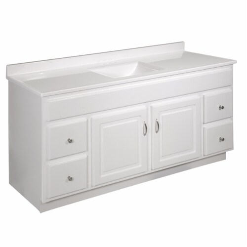 Camilla 61 in. Cultured Marble Vanity Top in Solid White with Basin Perspective: bottom
