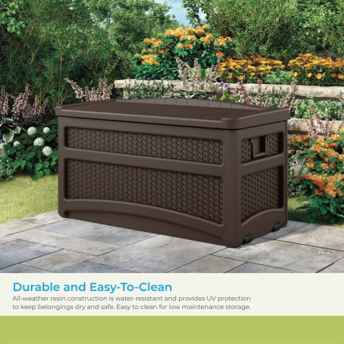 Suncast DBW7500 73 Gallon Outdoor Patio Storage Chest with Handles & Seat, Java Perspective: bottom