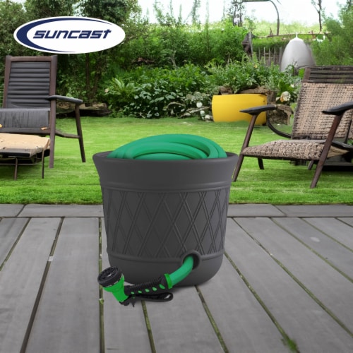 Suncast 14 x 12 Resin Decorative Hideaway Outdoor Garden Hose Storage Pot, Gray Perspective: bottom