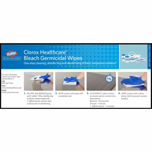 Clorox Healthcare Bleach Germicidal Wipes, 6 3/4 X 9, Unscented, 70/Canister Perspective: bottom