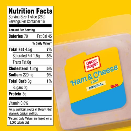 Oscar Mayer Ham & Cheese Meat Loaf Sliced Deli Lunch Meat with Real Kraft Cheese Perspective: bottom