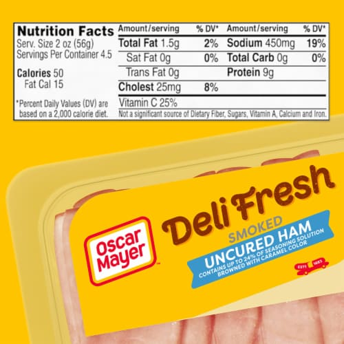 Oscar Mayer Deli Fresh Uncured Smoked Ham Sliced Deli Lunch Meat Perspective: bottom