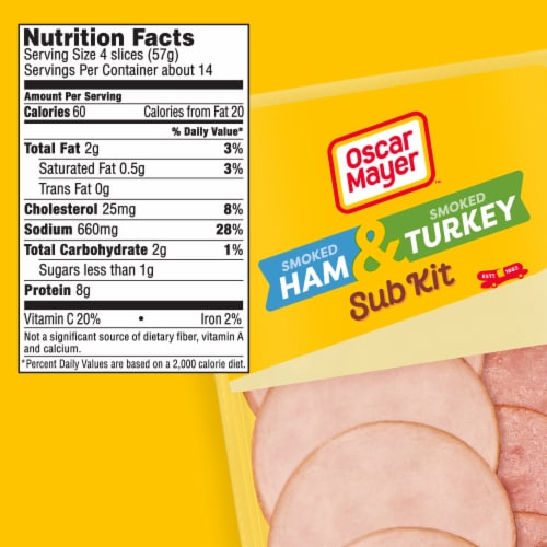 Oscar Mayer Sub Kit with Smoked Ham & Smoked Turkey Breast Sliced Deli Lunch Meats Variety Pack Perspective: bottom