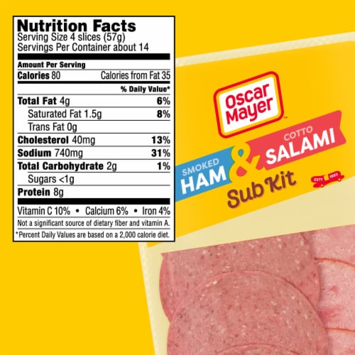 Oscar Mayer Sub Kit with Smoked Ham & Cotto Salami Thin Sliced Lunchmeat Perspective: bottom