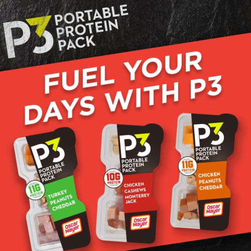 P3 Portable Protein Snack Pack with Chicken, Cashews & Monterey Jack Cheese, Tray Perspective: bottom