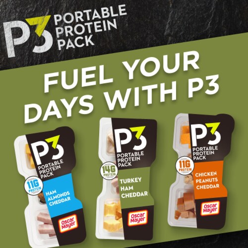 P3 Portable Protein Snack Pack with Turkey, Ham & Cheddar Cheese, Tray Perspective: bottom